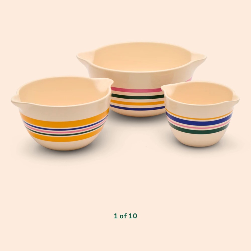 Striped Mixing Bowl Set - Cream with Multicolor Stripes